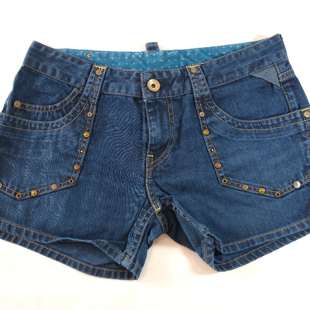 Replay Jean Denim Studded Women's Dark Wash Casual Cowgirl Shorts 28